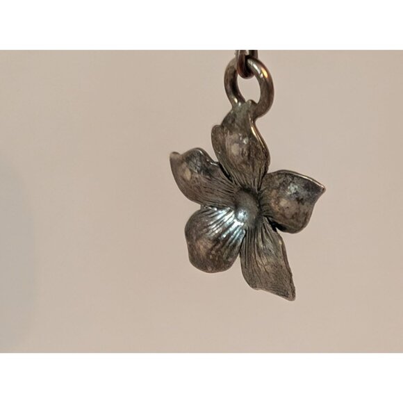 Amethyst Rectangle Bead & Silver Flower Dangle Earrings With Wire Wrap Design - Picture 3 of 5